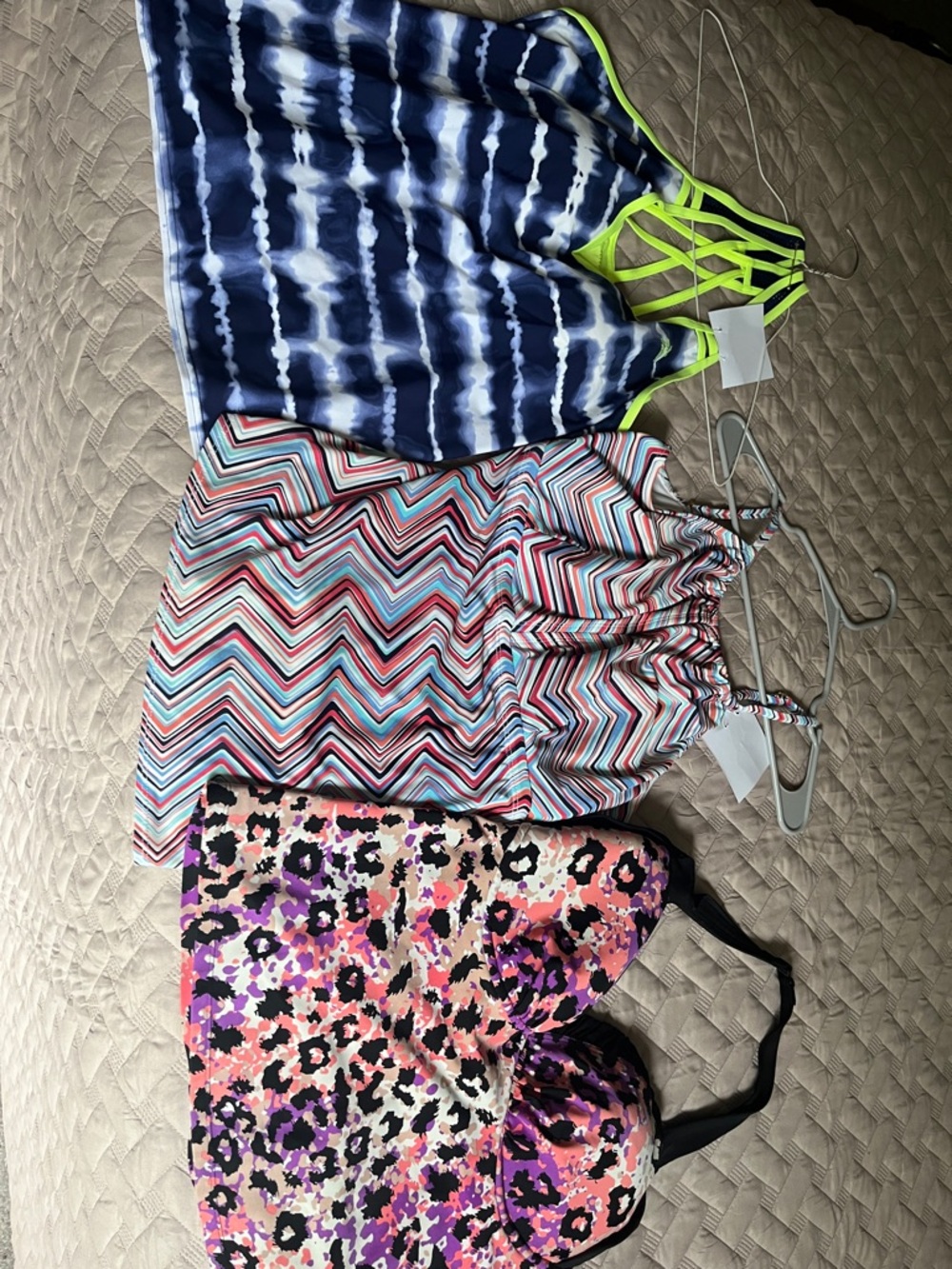 Women’s Neon-Trim Blue Tie-Dye Swim Top